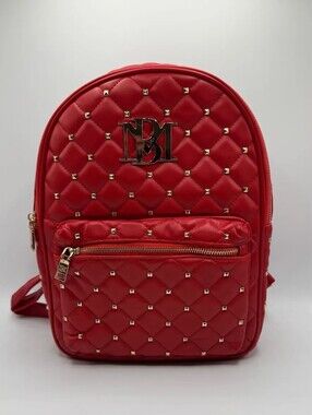 Red Quilted Badgley Mischka Studded Mini Backpack Vegan Leather